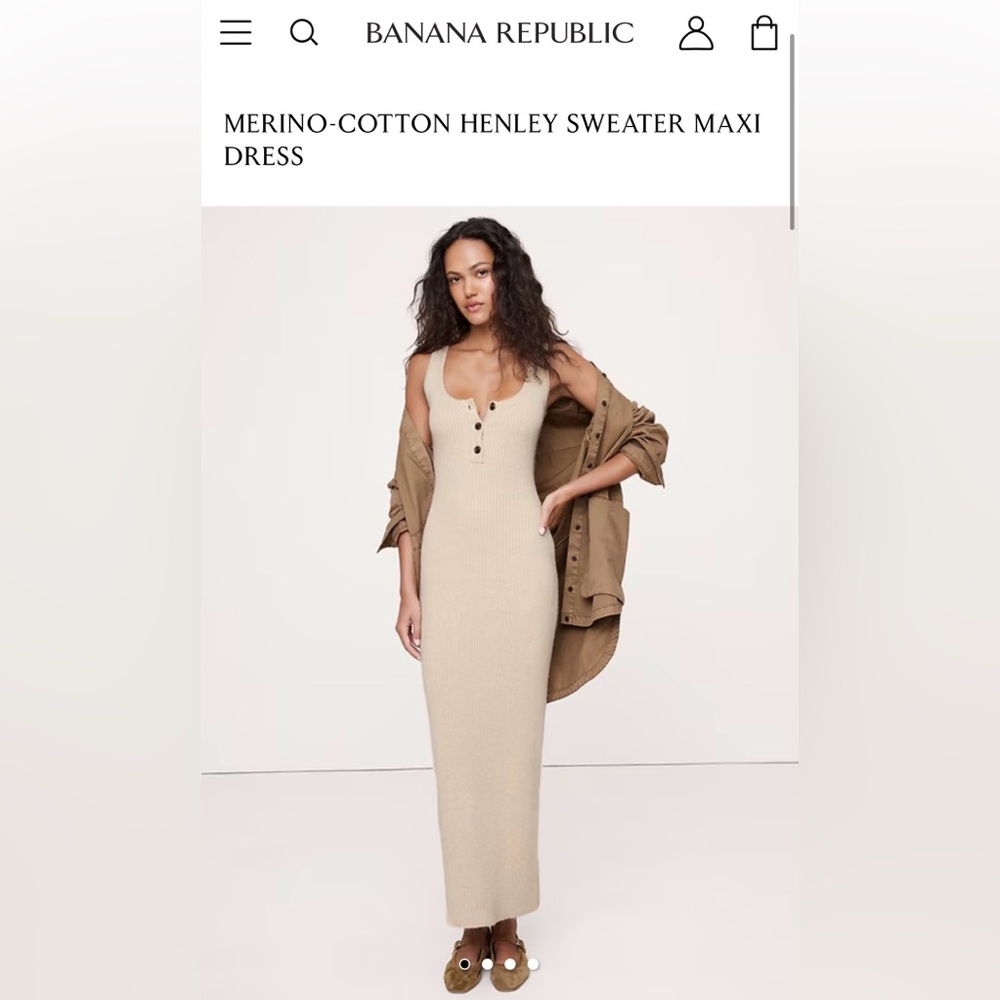 BANANA REPUBLIC MERINO-COTTON SWEATER MAXI DRESS. Size Small. Color Stone.
